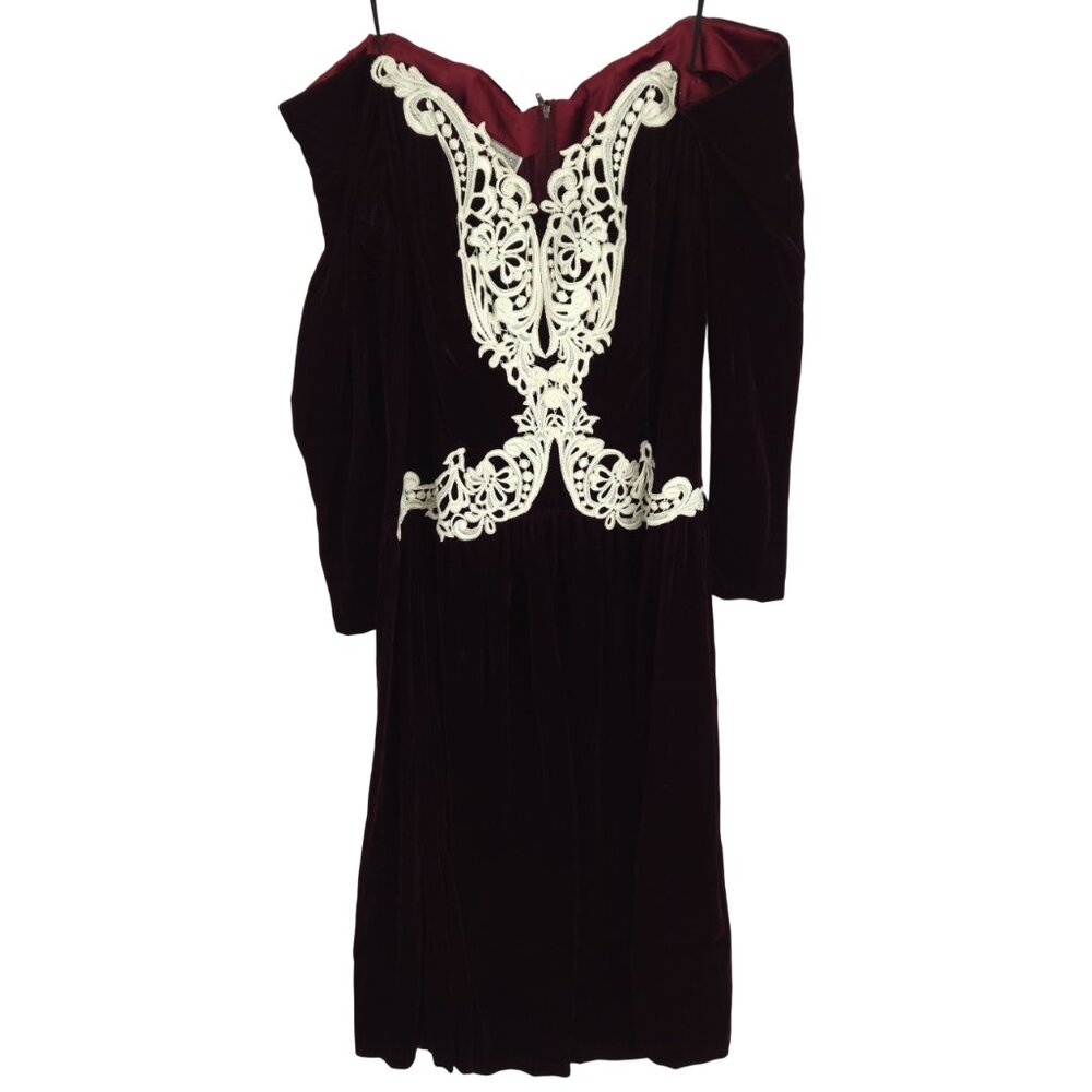 Jessica McClintock Bridal Red Velvet Dress Valentine's Heart Neckline Vintage 16